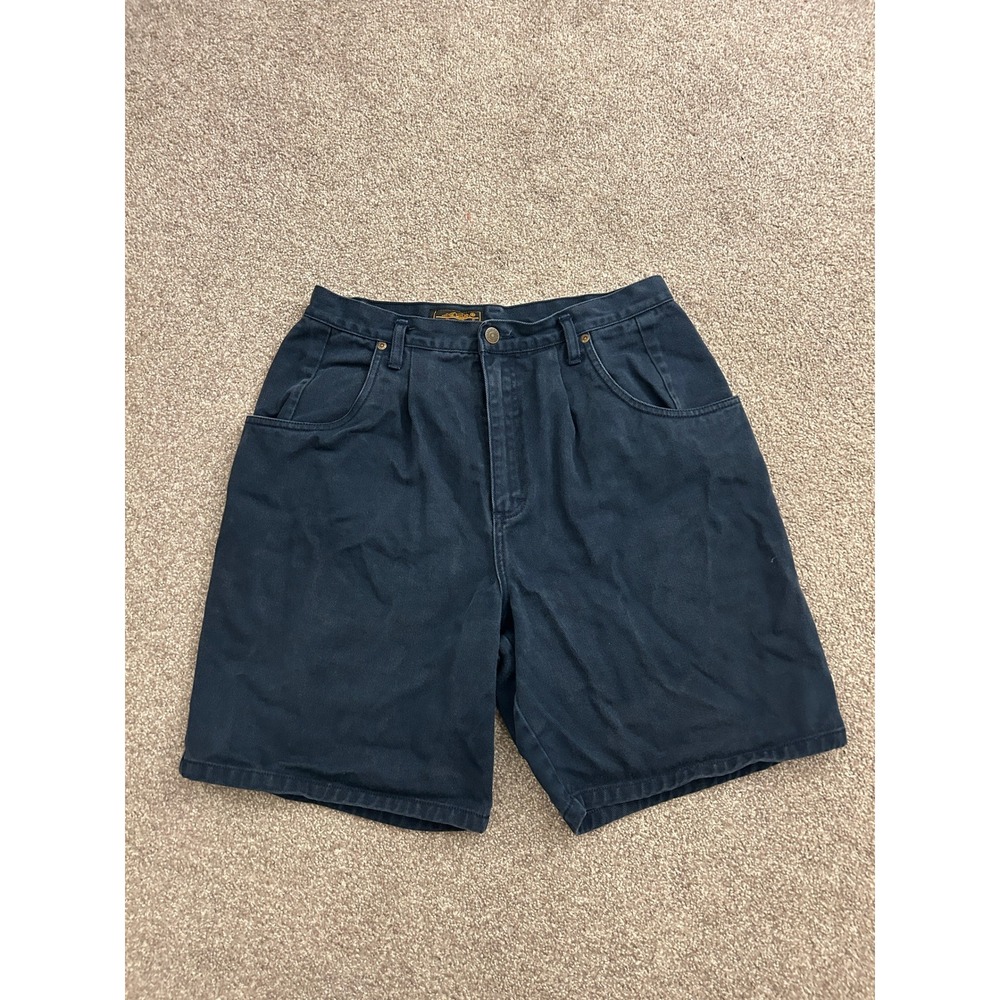 Eddie Bauer Denim Shorts Womens 14 Blue Excellent Pleated High Waist Vintage 90s